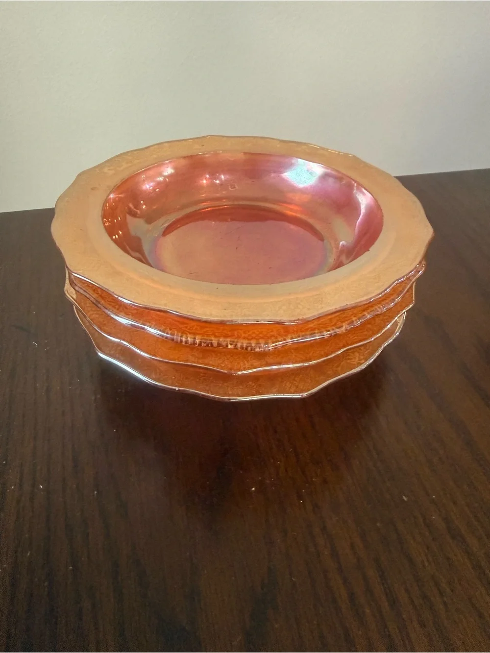 4 pc Vintage Federal Carnival Glass Marigold Berry Bowls Normandie Bouquet